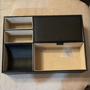 Leather-Style Black Desk Organizer Tray - Multi-Compartment